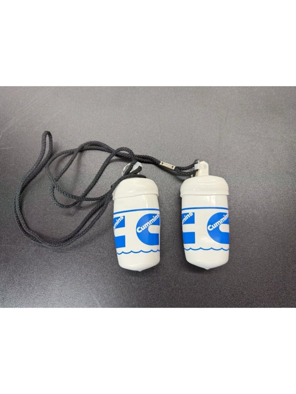 Lot Of 2 Vintage Cummins Promo Plastic Storage Waterproof Case Lanyard Whistles